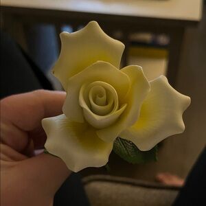 Yellow and White Porcelain Rose Collectable—Antique